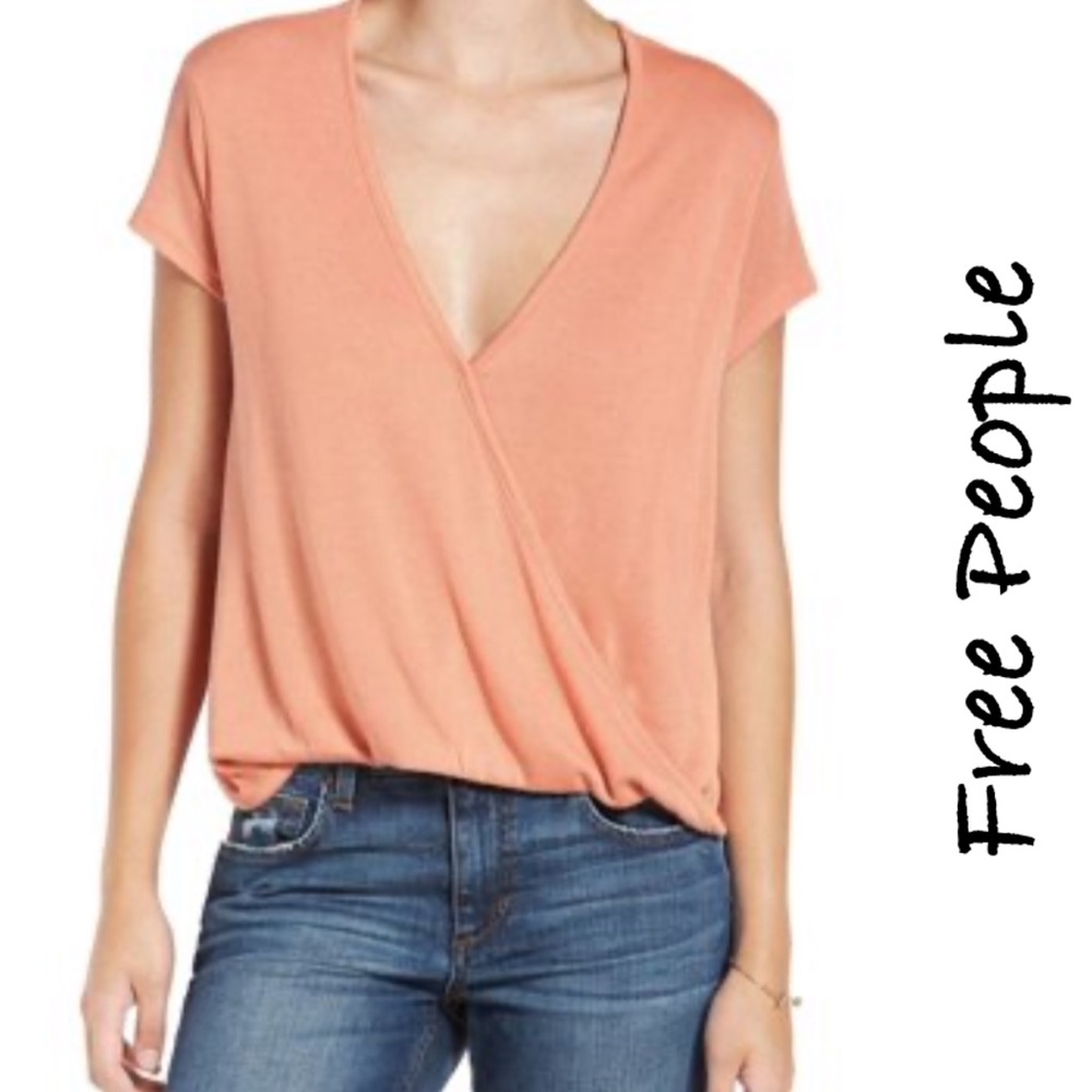 FREE PEOPLE NWT ‘Hoffman Surplice Tee” Coral Size XS